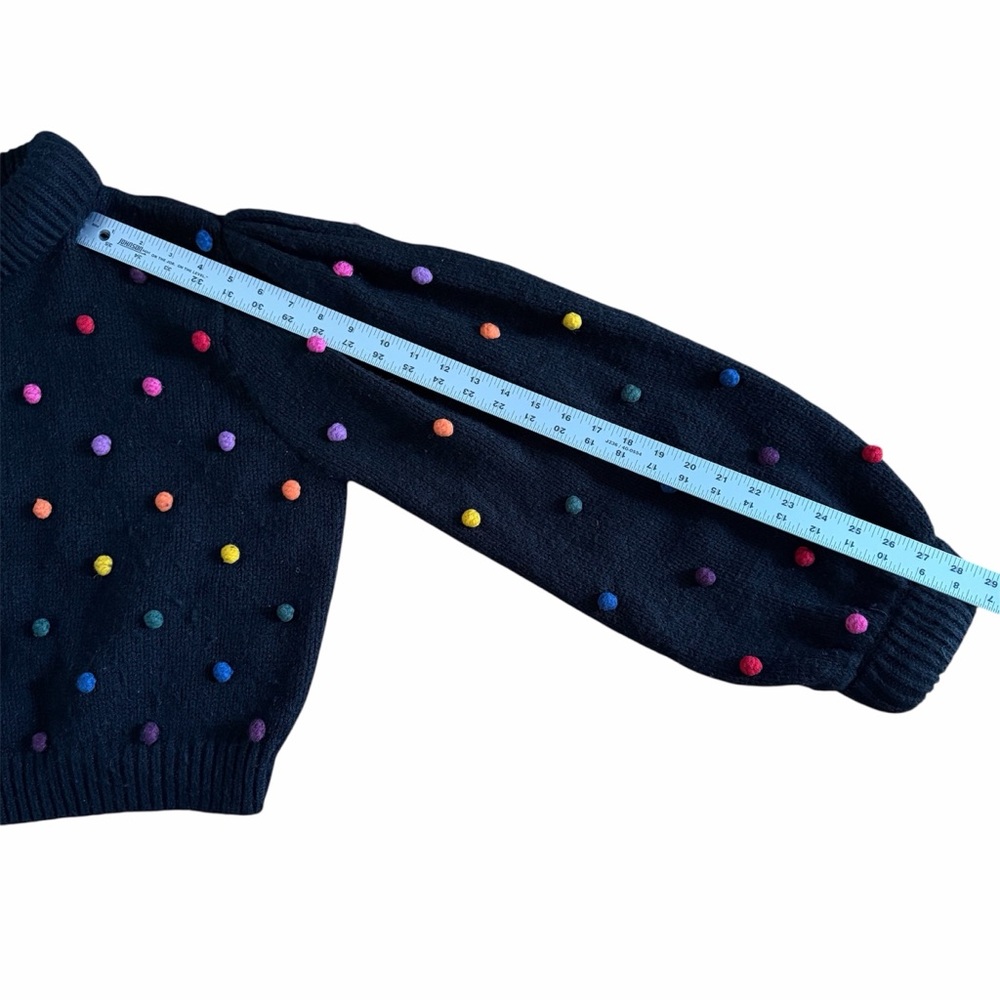 FARM RIO Rainbow Dot Pom Pom Sweater Black & Multicolor - EUC, Large - Picture 15 of 16